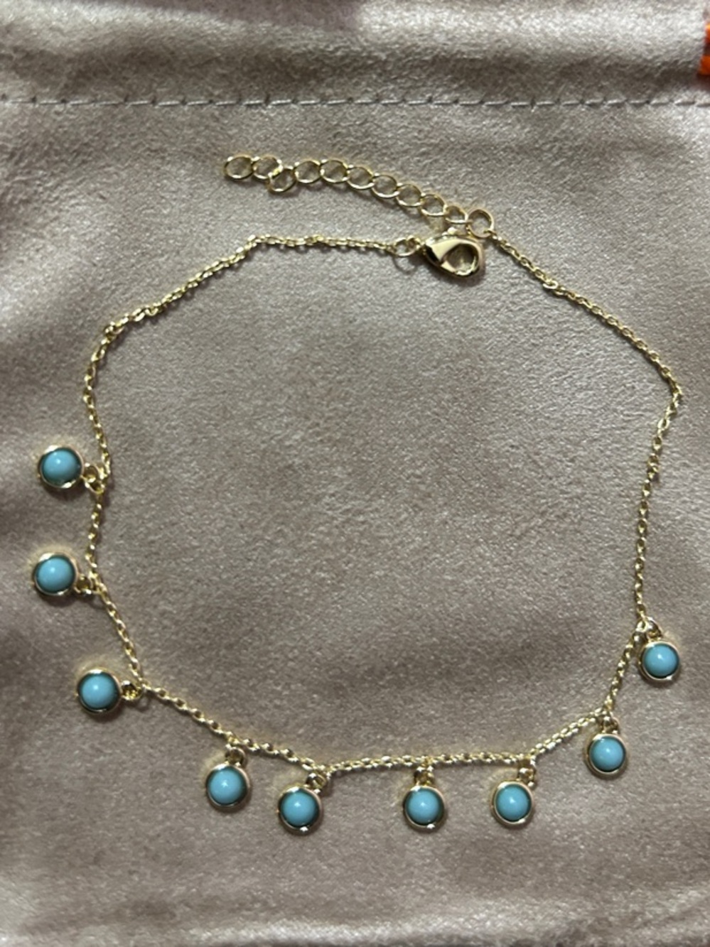Turquoise Bezel Shaker Anklet in Gold Tone NEW - Picture 3 of 3
